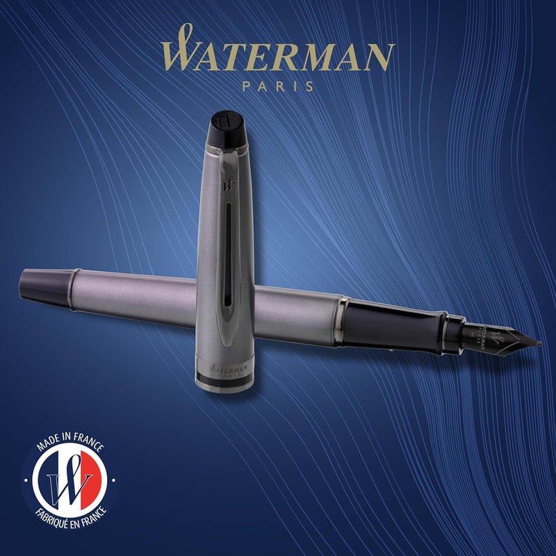 Waterman قلم حبر جاف ووتيرمان إكسبيرت - لامع أسود معدني مع حواف روثينيوم - نقطة متوسطة - علبة هدايا متضمنة - Image 2